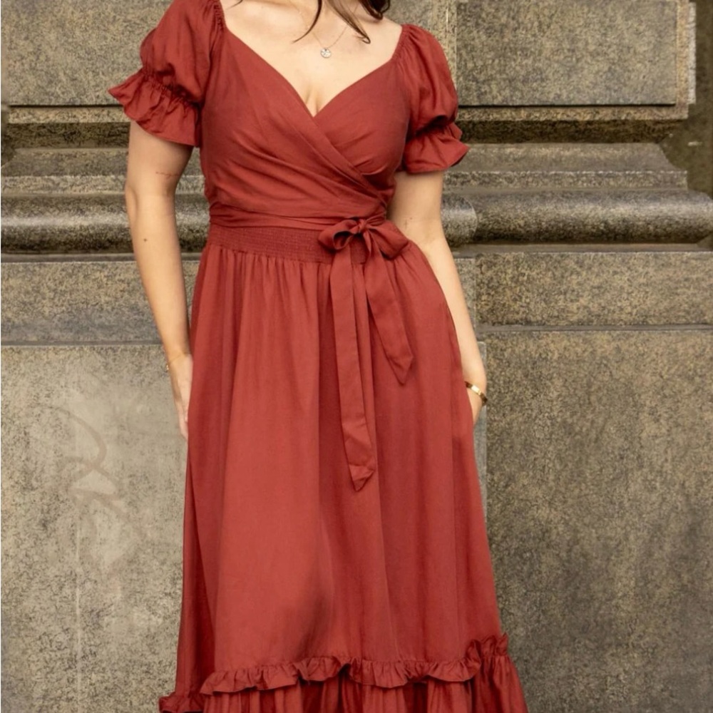 NWT Aulieude Hot Pink Reversible Marianne Cutout/Wrap/Shirred Dress - Picture 16 of 16